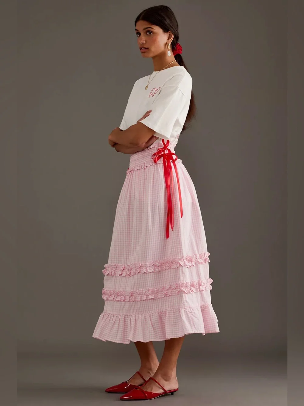 NWT Damson Madder Olivia Ruffle Midi Skirt UK 8 / US 4